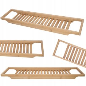   Fürdőszoba polc - Fürdőszoba polc a kádra helyezve, bambusz tálca