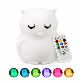   Gyermek éjszakai lámpa - Nocna lámpa bagoly gyerekek színes szilikon + távirányítás