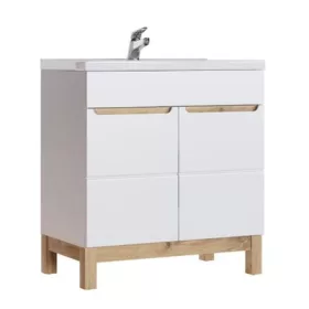  Bali tölgy / fehér szekrényállvány mosdóval 60 cm