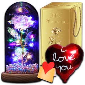   Virág dekoráció - ÖRÖK RÓZSA ÜVEGBEN, IZZÓ LED VALENTIN NAPI AJÁNDÉK FELESÉGÉNEK, DOBOZ