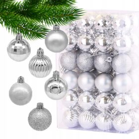   Karácsonyi díszek - Karácsonyfa csecsemők szett 48 db ezüst karácsony