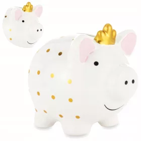   Pénz doboz - A Piggy Bank megnyílt fehér és arany kerámiával 11