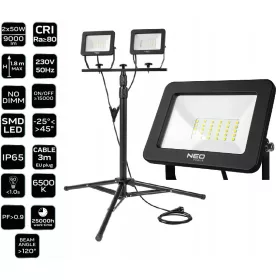  Kerti halogén - Reflektor 2x50W SMD LED 9000lm 1,8m NEO 99-062