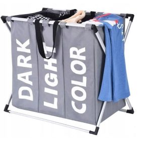   Ruhakosár - LitigoMeble szabadon álló szennyeskosár 130l, fekete, szürke és ezüst árnyalatai