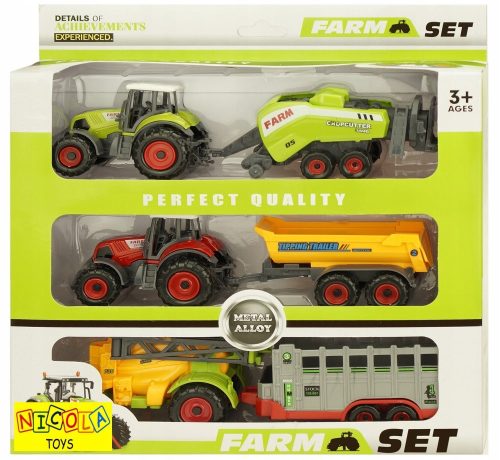 Traktoros játék - 6in1 Set 2 fém traktor + 4 mezőgazdasági gép 0590