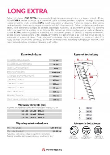 OMAN HOSSZÚ EXTRA padláslépcső 70x140 310