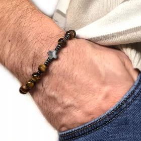    TIGR'S EYE kövekből készült FÉRFI RÓZSASZEM karkötő