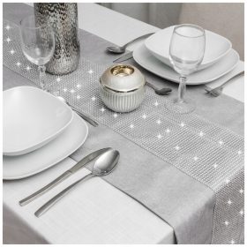   Abrosz, futó - Asztali futó fehér, fekete, szürke árnyalatok, tarka 180 x 40 cm