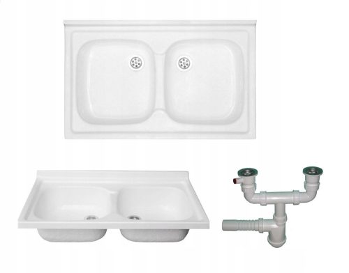 Mosogató - 80x50 WHITE kéttálas akril mosogató