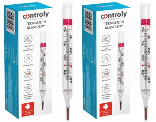 Hőmérő gyerekeknek - 2 x orvosi üveg hőmérő higany nélkül+ nagyító nélkül