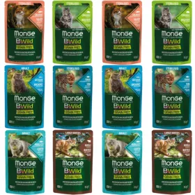   Konzerv macskáknak - Monge Bwild Bute keverék ízek egy macska 12x 85g -hez