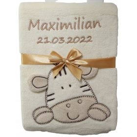   Baba takaró - Takaró névvel és metrikussal - bézs hímzés zebra