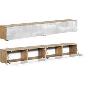  TV szekrény 210 cm, komód, fehér fényes tölgy