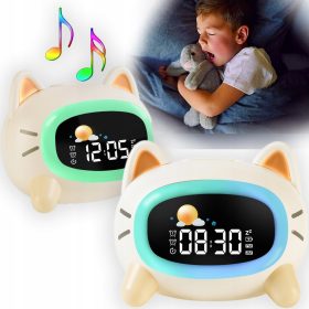   Gyermek éjszakai lámpa - Intelligens LED ébresztőóra gyerekeknek (macska)
