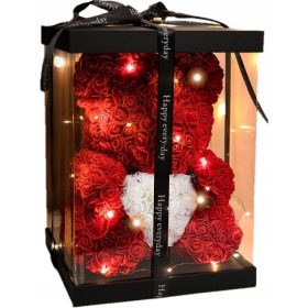   Virág dekoráció - MEDVE RÓZSÁVAL VALENTIN-NAPI AJÁNDÉKBA, NAGY DOBOZ
