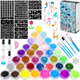    Csillogó tetoválás 187 sablon 36 csillogó flitter 60 ml ragasztóeltávolító