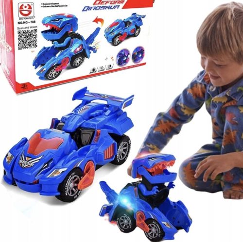 Mesebeli játékautó - A dinoszaurusz auto robot játék ragyog egy autóshajtás