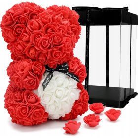   Virág dekoráció - MEDVE RÓZSÁVAL 40 cm-es VALENTIN-NAPI AJÁNDÉK VIRÁGDOBOZ