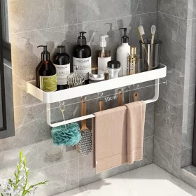 Fehér fürdőszoba polc önálló horoggal 50 cm -re