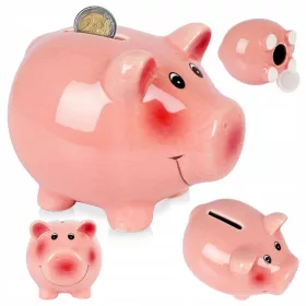   Pénz doboz - PIGGY BANK MEGNYITOTT RÓZSASZÍN ÉRME KERÁMIA