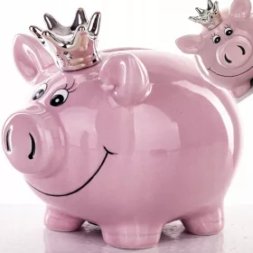   Pénz doboz - A Piggy Bank rózsaszín kerámia 12 cm -re nyitott