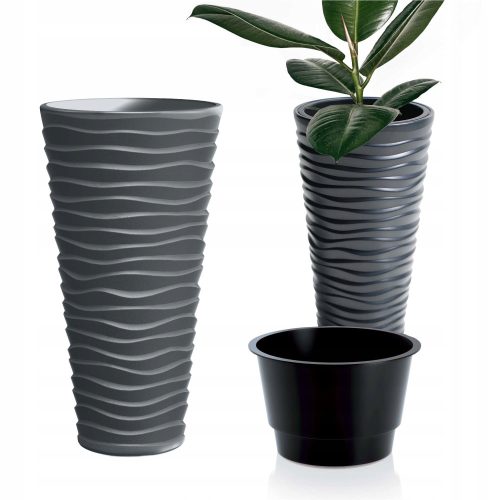  Prosperplast virágcserép 39 cm x 39 x 75 cm átmérője 39 cm műanyag fekete, szürke és ezüst árnyalatai
