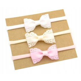   Gyermek fejpánt - 3 fejpánt újszülöttnek, rózsaszín, fehér, ekrü, keresztelő