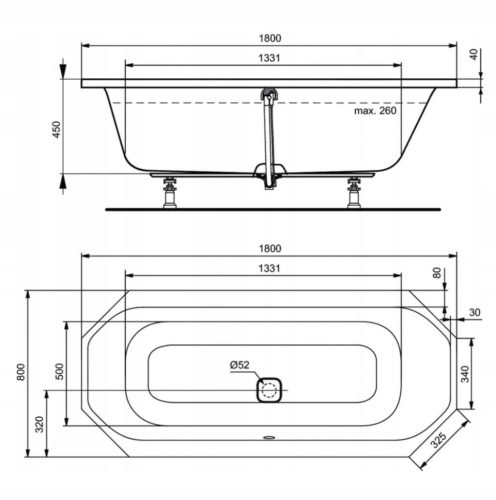 NÉMET akril kád 180x80 + OCTAGON lábak
