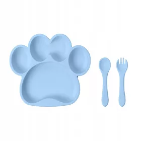   Tál, csészealj csecsemőknek - Szilikonlemez szívócsészével + evőeszközök