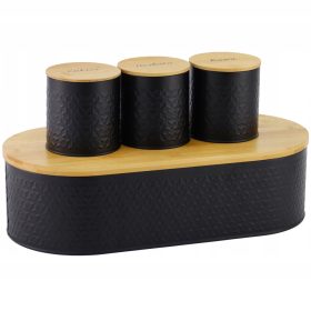   Élelmiszertartó - Karl Hausmann Rafael kenyérdoboz deszkával, fekete, barna és bézs árnyalatokkal, acél + ACÉL konyhai edények cukor, kávé, tea és bambusz számára BURKOLAT