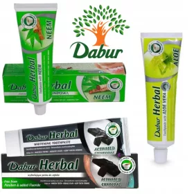   Fogkrém gyerekeknek - Dabur fogkrém SZETT 3 db Aloe Neem Charcoal