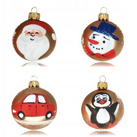   Karácsonyi díszek - Bables 6 cm/4 db grafikus dekoráció üveg karácsonyfa