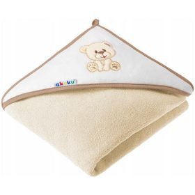   Baba törölköző kapucnival - Akuku fürdő törülköző motorháztetővel Ecru mackóval