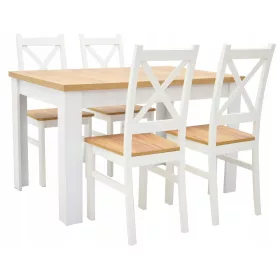 Fehér NAPPALI SZETT 4 FA SZÉK ÉS EGY ASZTAL