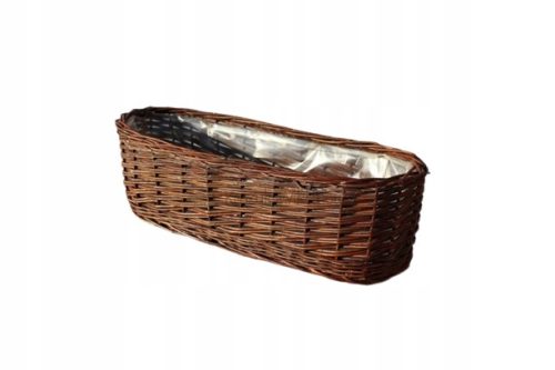  Fonott virágcserép-kosár 50 cm x 20 x 15 cm barna és bézs fonott árnyalatai