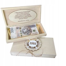    Szuvenír az elsőáldozásról, doboz pénzért, csokoládé