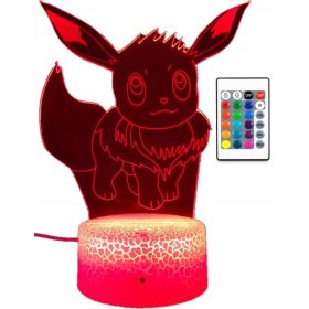   Gyermek éjszakai lámpa - Pokemon Eevee 3D LED lámpa váltás távirányítóval