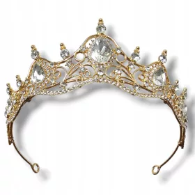    Elegáns arany tiara, korona, arany esküvői diadém cirkóniákkal