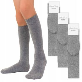   Gyermek zokni, térdzokni - 3 CSOMAGOS sima pamut térdzokni, SZÜRKE 26-28