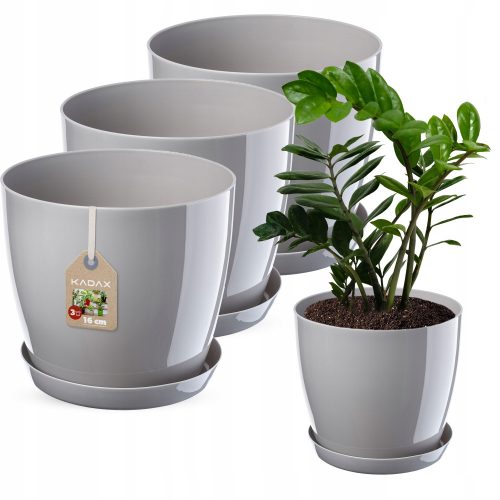 Kadax virágcserép 16 cm x 16 x 14,5 cm átmérő 16 cm műanyag szürke és ezüst árnyalatok