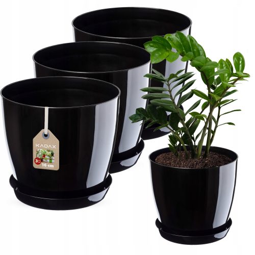  Kadax virágcserép 16 cm x 16 x 14,5 cm átmérője 16 cm műanyag fekete