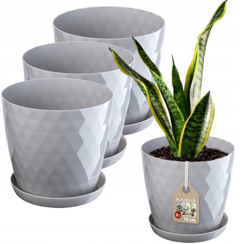  Kadax virágcserép 16 cm x 16 x 15 cm átmérő 16 cm műanyag szürke és ezüst árnyalatok