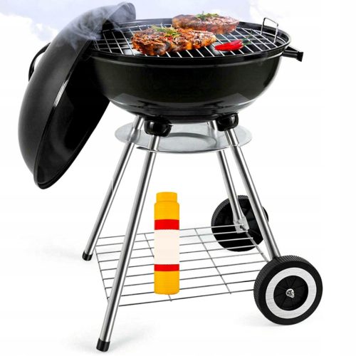  KEREKEKEN TÖRTÉNŐ GRILL FEDŐVEL KERTI SZÉNGRILLEL