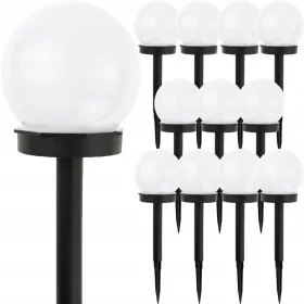   Földbe szúrható lámpa - 12x LED kerti lámpa napelemes fehér golyó 10 cm