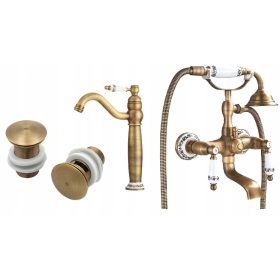   CHDE Old Retro falra szerelhető kádcsaptelep, arany sárgaréz