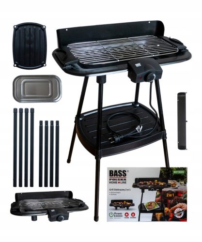  BASS ELEKTROMOS KERTI GRILL ÁLLÓ 2800W 2in1