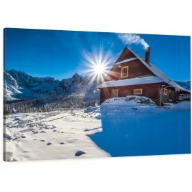   Falfestészet - FESTMÉNY VÁSZONRA 120x80-as házikó a hegyekben hegyekben télen