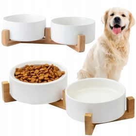    DUPLÓS KERÁMIA TÁL KUTYA ÉS MACSKA KERÁMIA TÁLÁHOZ ÁLLVÁNYON 2x400ml