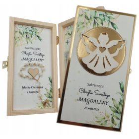   Emlékkép - Keresztelő ajándéktárgy angyal és arany rózsafüzér