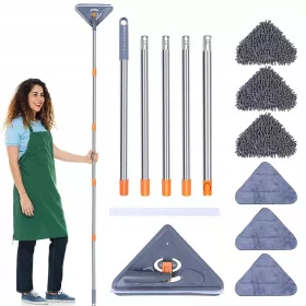   Padlómosó - Állítható háromszög alakú tisztítás mop + 6 rongy